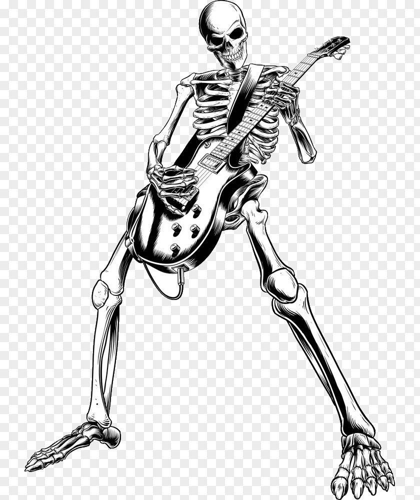 Skeleton Skull Rock Music And Roll PNG music and roll, Skull, skeleton playing electric guitar sticker with black background clipart PNG