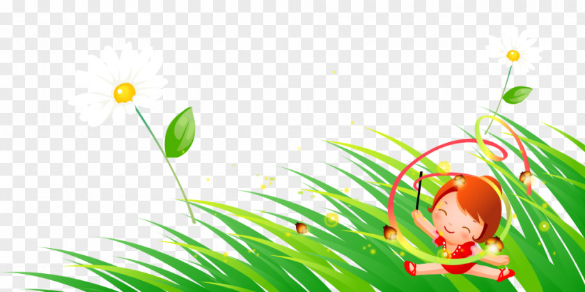 Child Sitting On The Grass Cartoon Illustration PNG