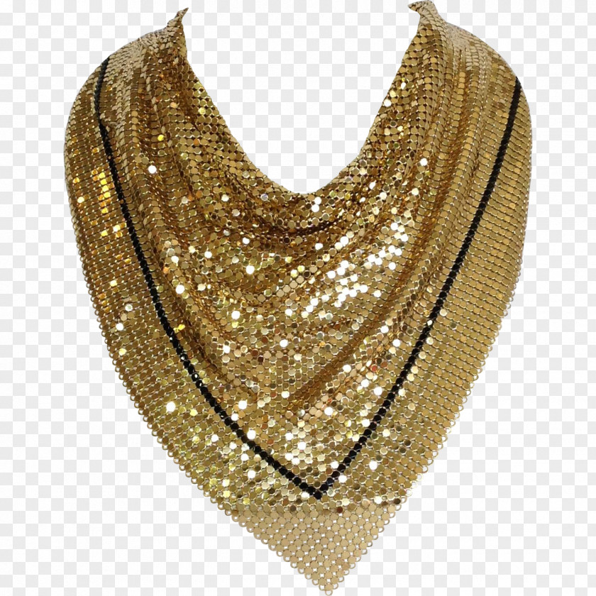 Drapes Necklace Earring Gold Metal Mesh PNG