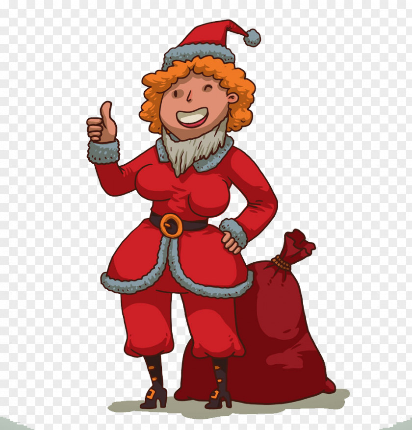 Cartoon Christmas Woman Santa Claus Reindeer Gift Illustration PNG