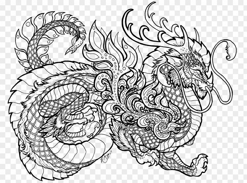 Dragon Coloring Book Mandala Chinese Child PNG