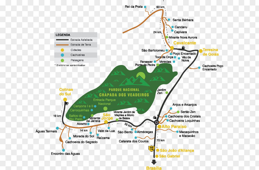Map Chapada Dos Veadeiros National Park Loquinhas Das Mesas Waterfall PNG