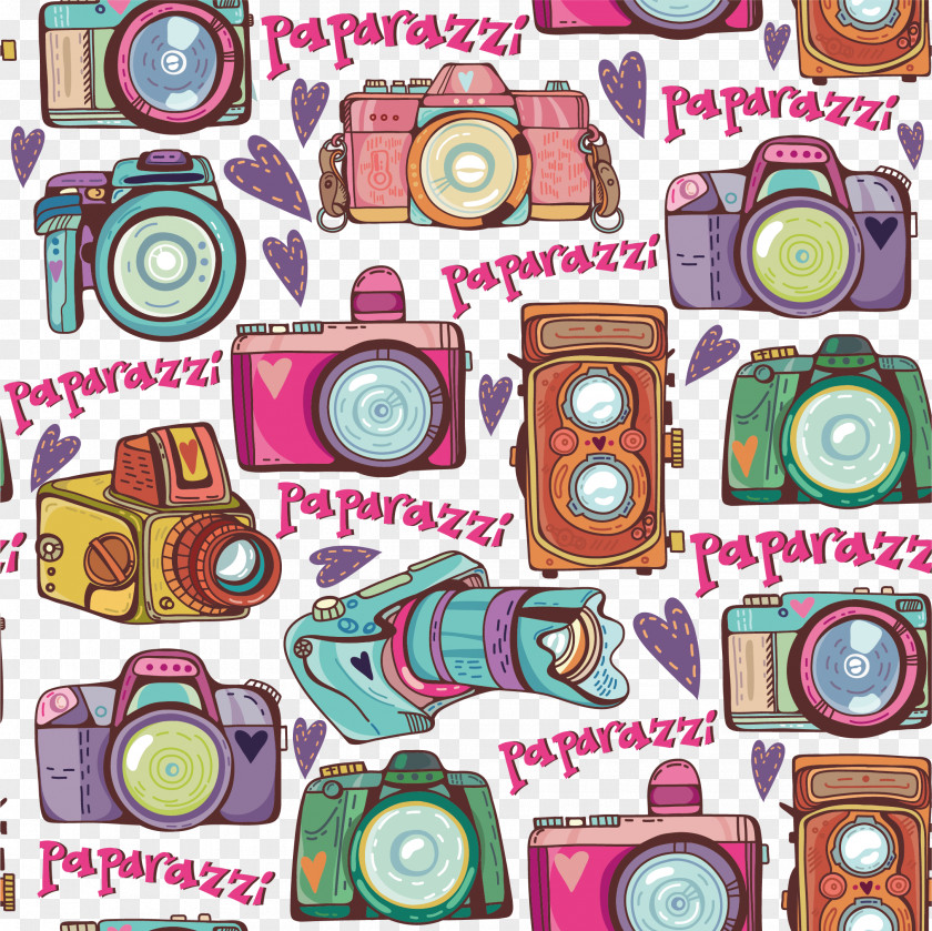 Cartoon Camera Vector Drawing Pattern PNG