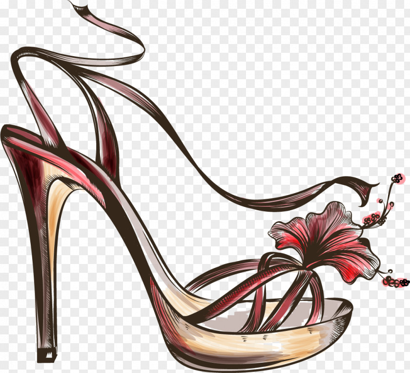 Cartoon Hand-painted Sketch High-heeled Sandals Sandal Shoe Fashion Footwear PNG