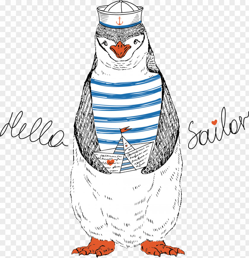 Penguin Sailor Vector PNG
