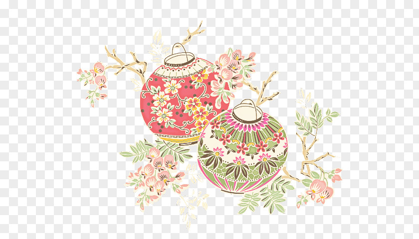 Pink Ornament Branch Pattern PNG