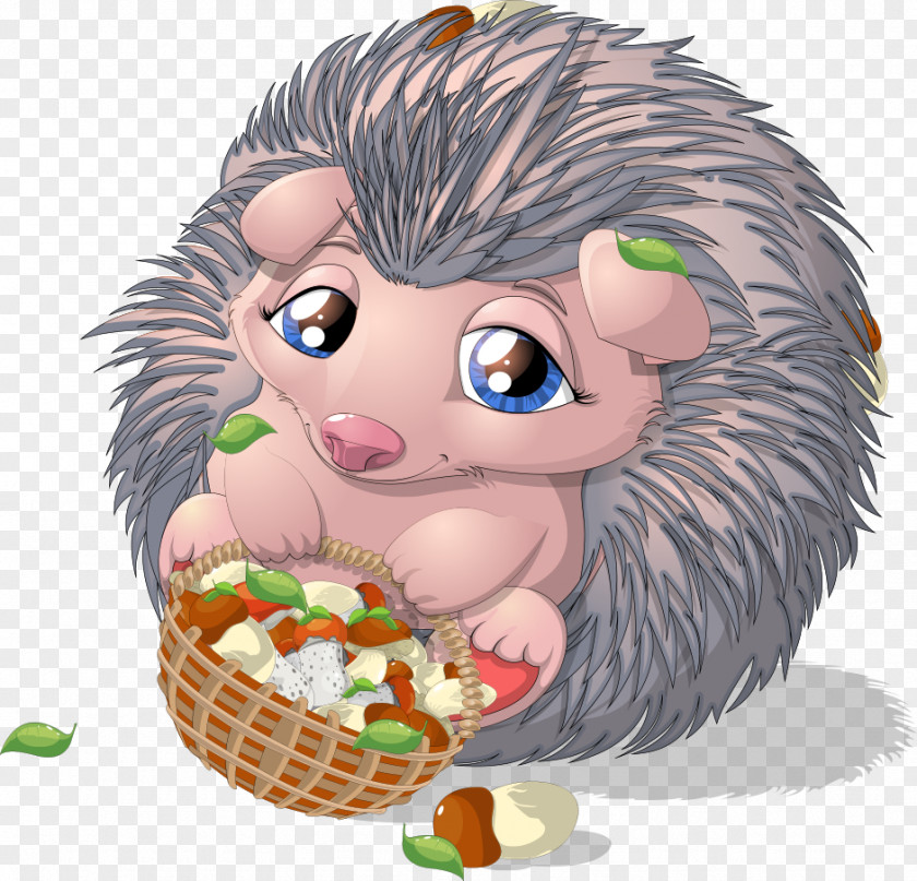 Carrying A Basket Of Mushrooms Hedgehog European Illustration PNG