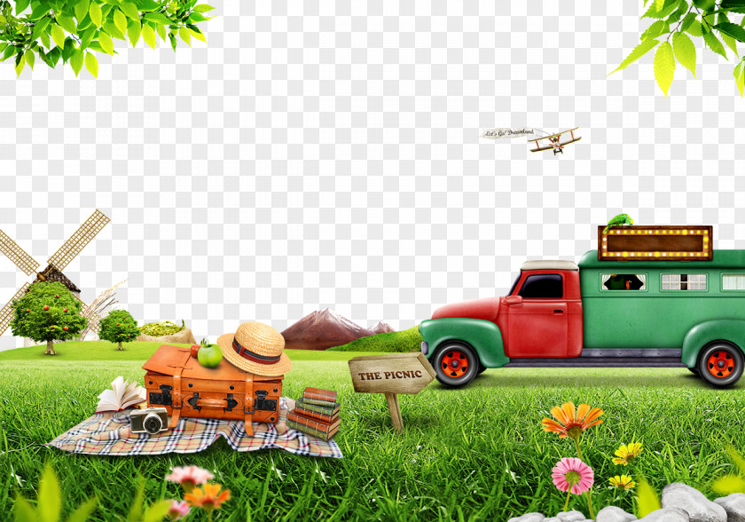 Boxes And Cars On The Grass PNG