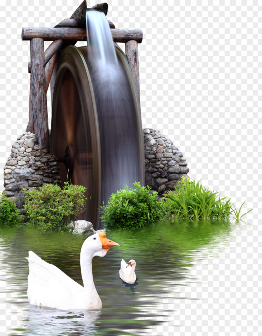 Waterwheel White Goose Element Download Computer File PNG