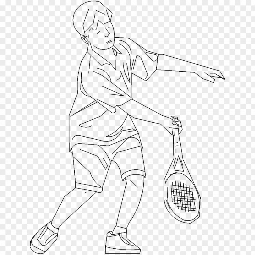 Tennis Player Finger Shoe Line Art White Cartoon PNG