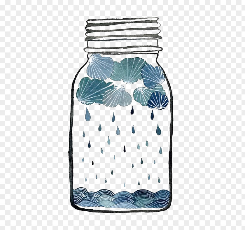 Storm Glass Rain Cloud Jar Illustration PNG
