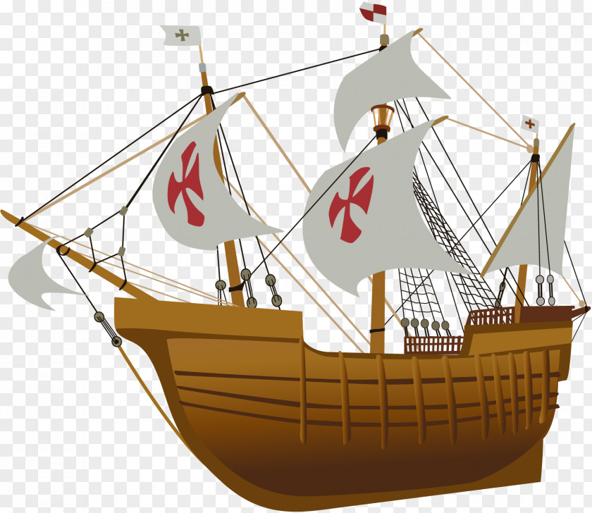 Vector Wood Ship Brigantine Illustration PNG