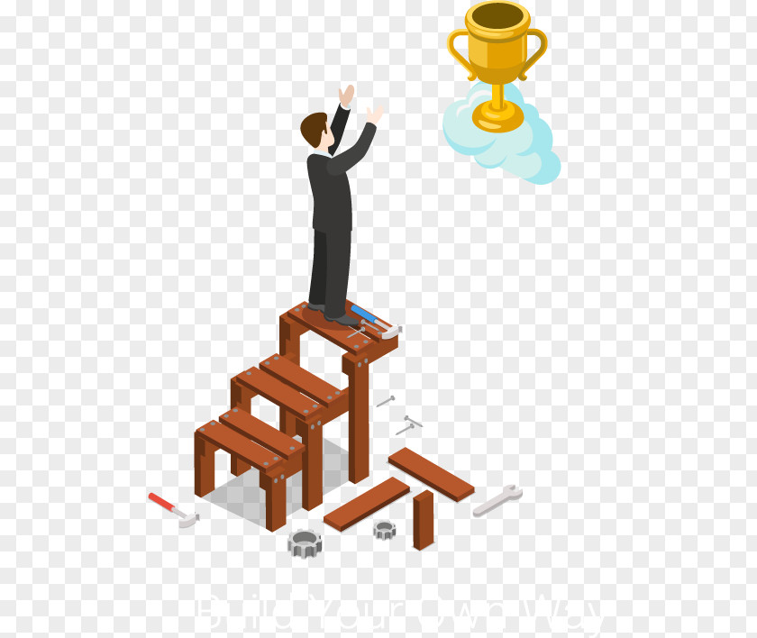 Climb The Ladder Of Business People Looking At Trophy Vector Euclidean Illustration PNG