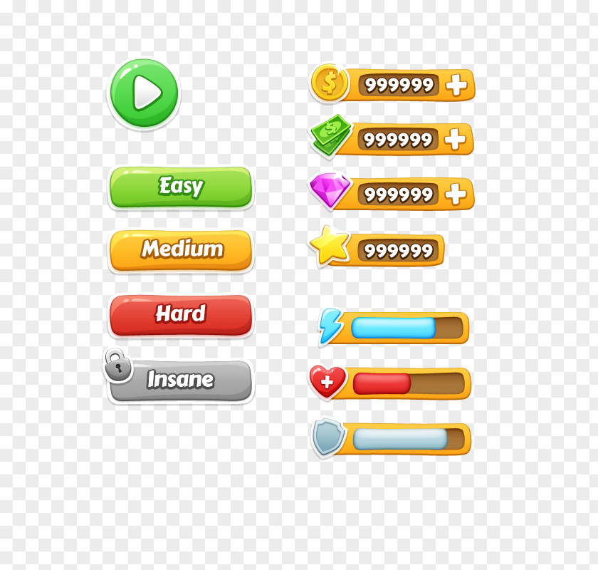 A Set Of Game Buttons User Interface Design Interaction PNG