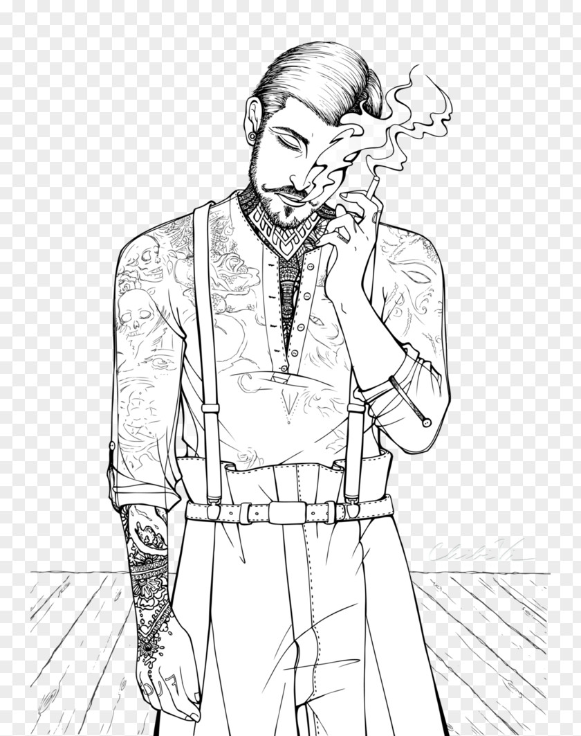 Smoker Line Art Sketch Drawing Illustration Cartoon PNG