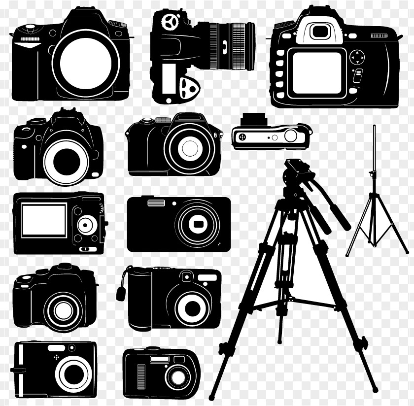 Black And White Digital Camera Silhouette Vector Material, PNG
