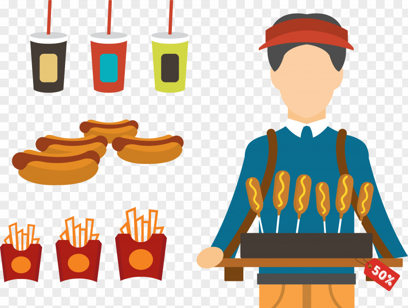 Vector Hot Dog Boy Sausage Hamburger Fast Food French Fries PNG
