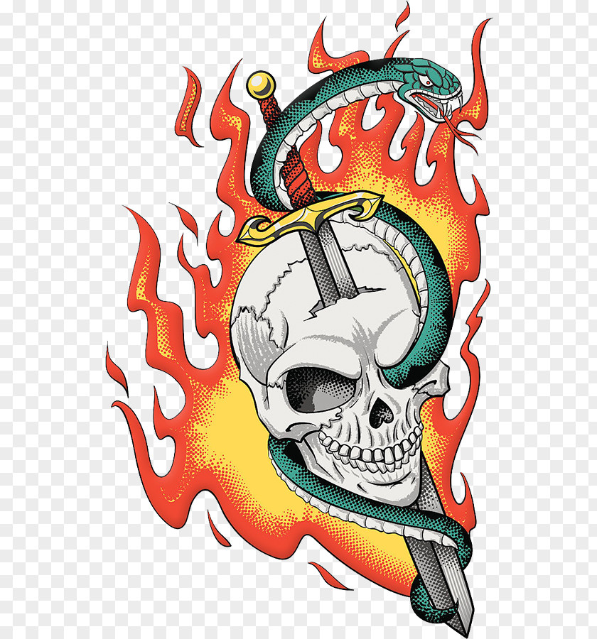 Flame Skull Snake Vector Illustration PNG