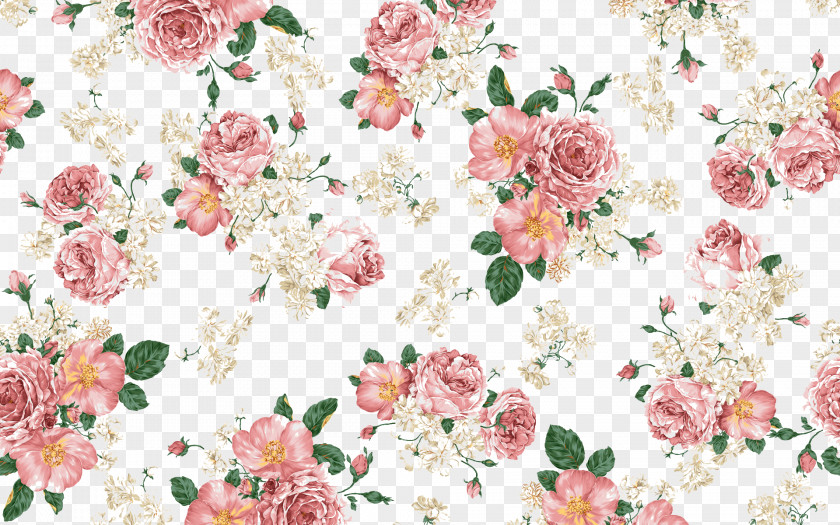 Classical Roses And Peony-like Pattern Pink Flowers Rose Wallpaper PNG