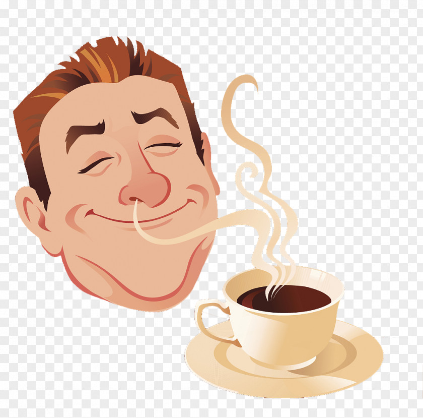 A Man Who Tastes Coffee With Cartoon Illustrations Cup Espresso Latte Cappuccino PNG