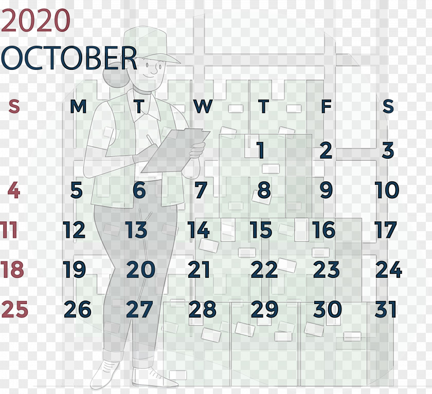 October 2020 Calendar Printable PNG
