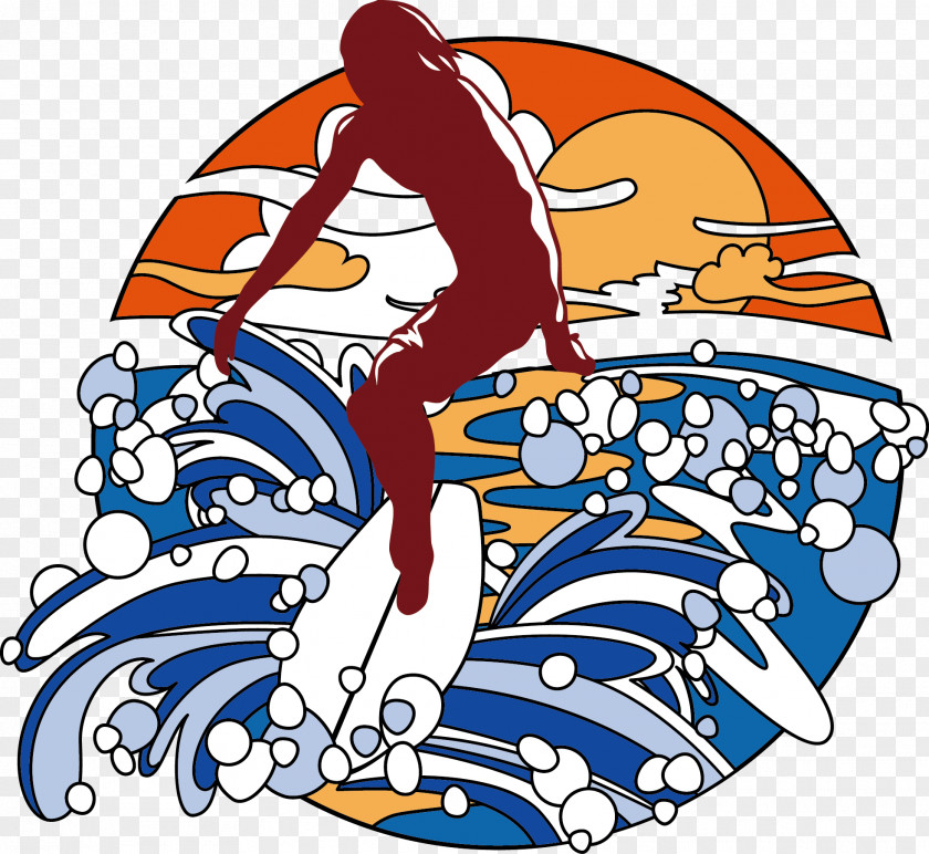 Vector Summer Beach Surf Waves Creative Woman Illustration PNG