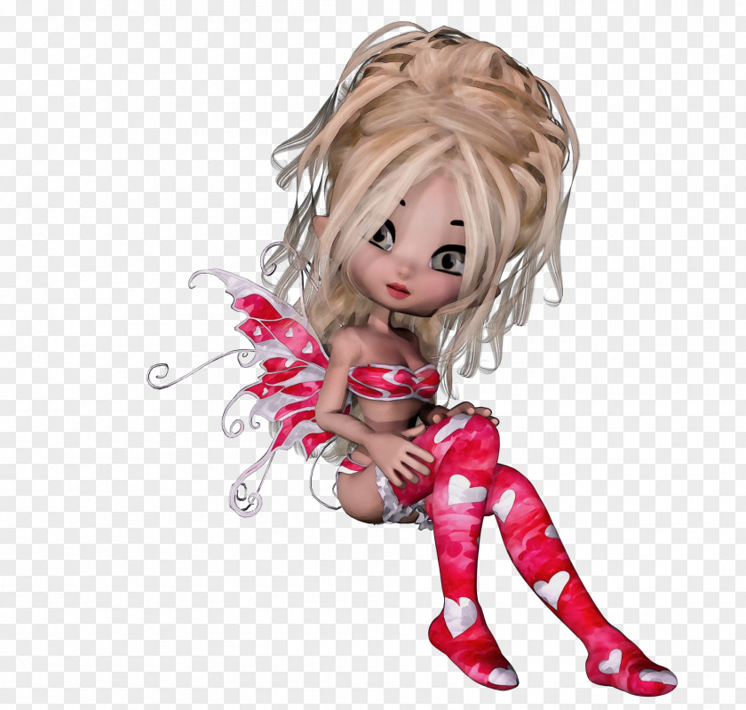 Cartoon Pink Doll Figurine Blond PNG