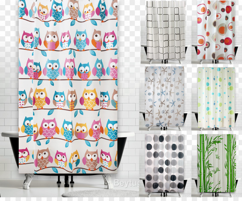 Shower Douchegordijn Curtain Bathroom Owl PNG