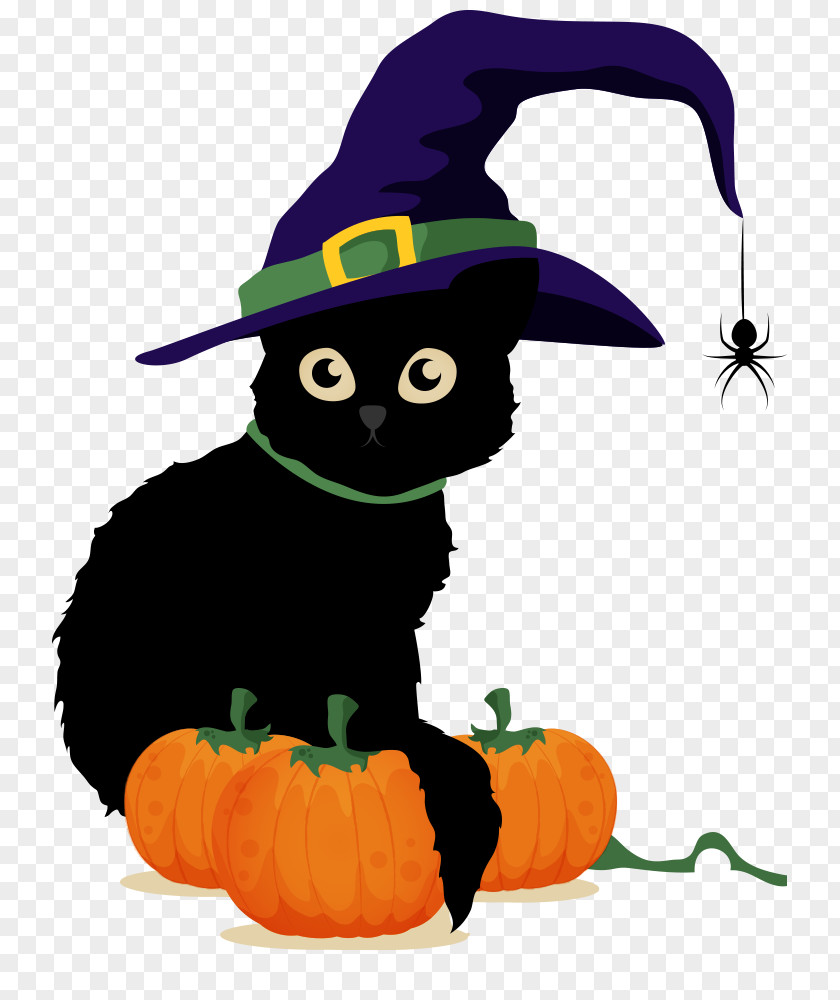 Cute Cat Halloween Poster Drawing Black PNG