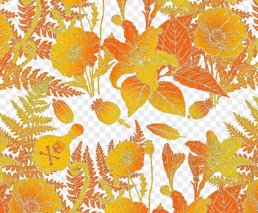 Leaf Floral Background Pattern Yellow Gold PNG