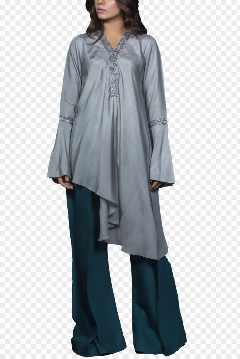 Raw Cotton Robe Dress Sleeve Turquoise Costume PNG