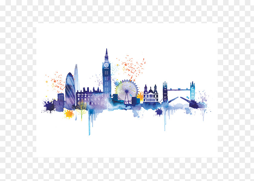 Fingerprint Tree London Art Watercolor Painting Canvas Print PNG