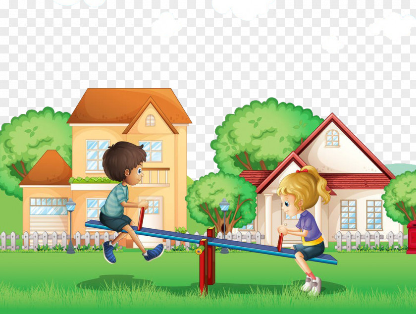 Children Playing On The Seesaw In Grass Child Play Stock Illustration PNG