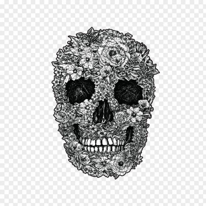 Retro Texture Calavera Skull Flower T-shirt PNG