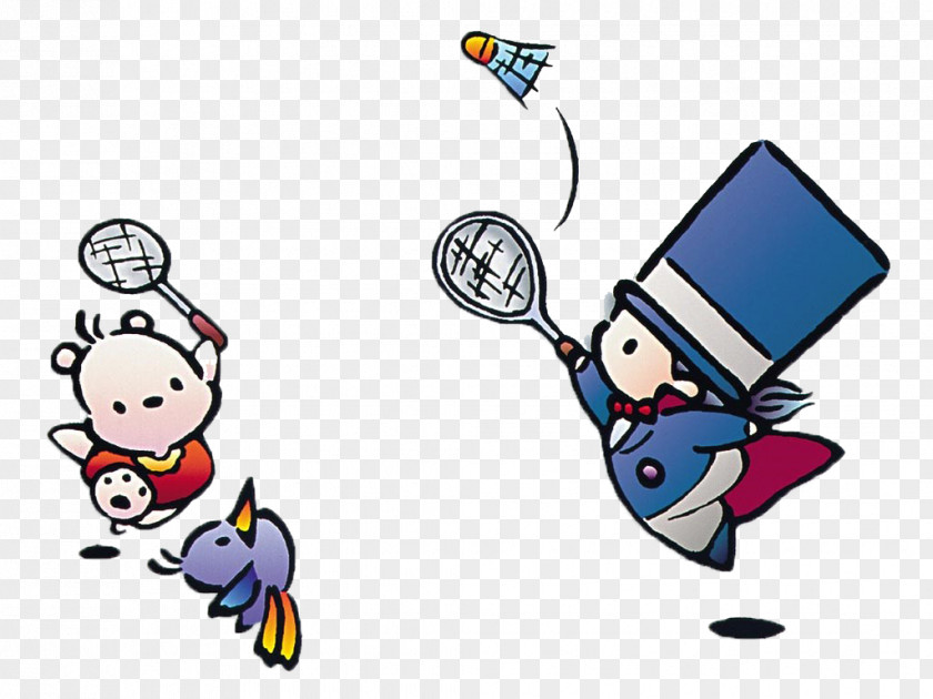Hand-painted Cartoon Badminton Shuttlecock Net Racket PNG
