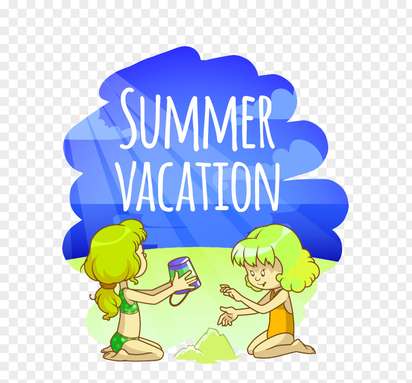 Retro Beach Two Girls Cartoon Euclidean Vector Illustration PNG