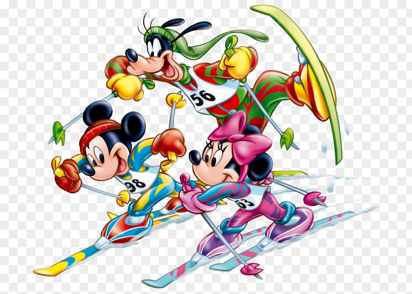 Mickey Mouse Donald Duck Goofy Minnie Skiing PNG