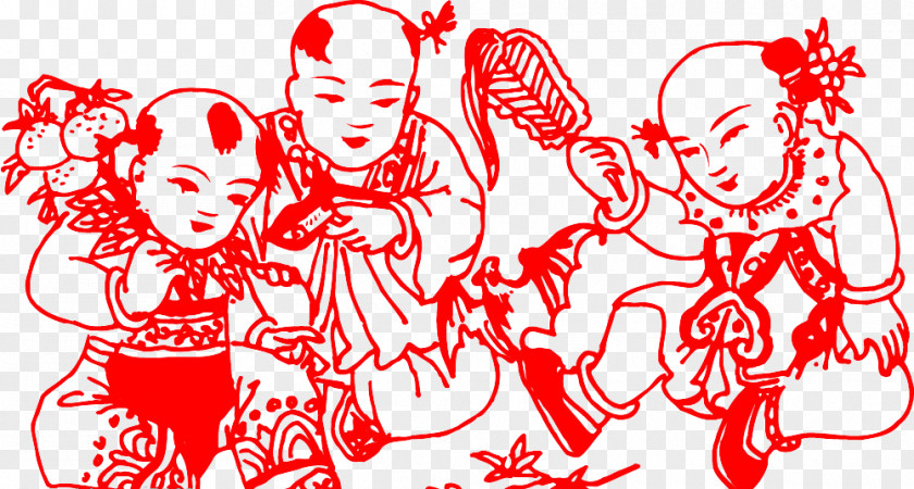 Traditional Chinese New Year Paper-cut Figure Psd Material Papercutting PNG
