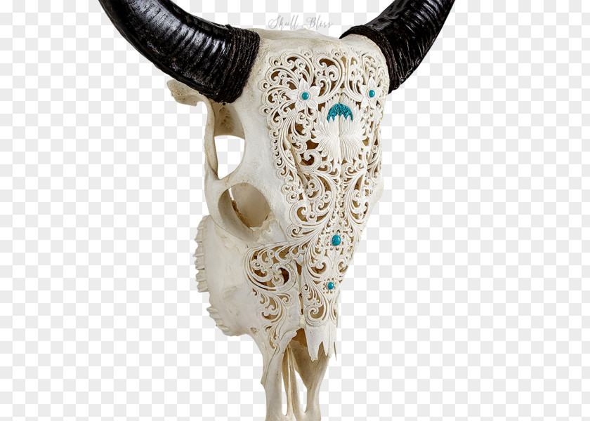 Skull Cattle XL Horns Cart Turquoise PNG