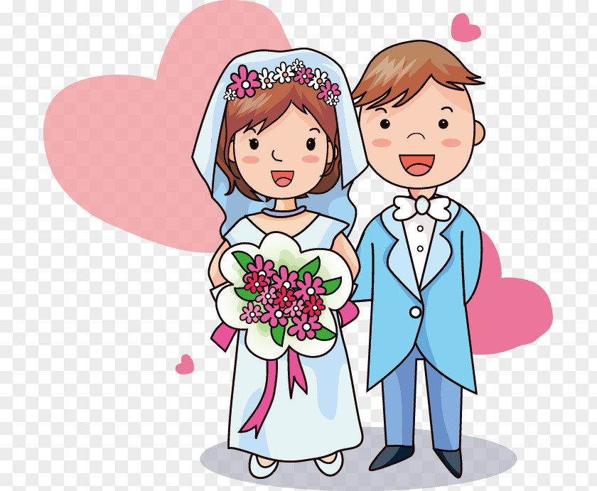 Cartoon Couple Wedding Invitation Romance Drawing PNG