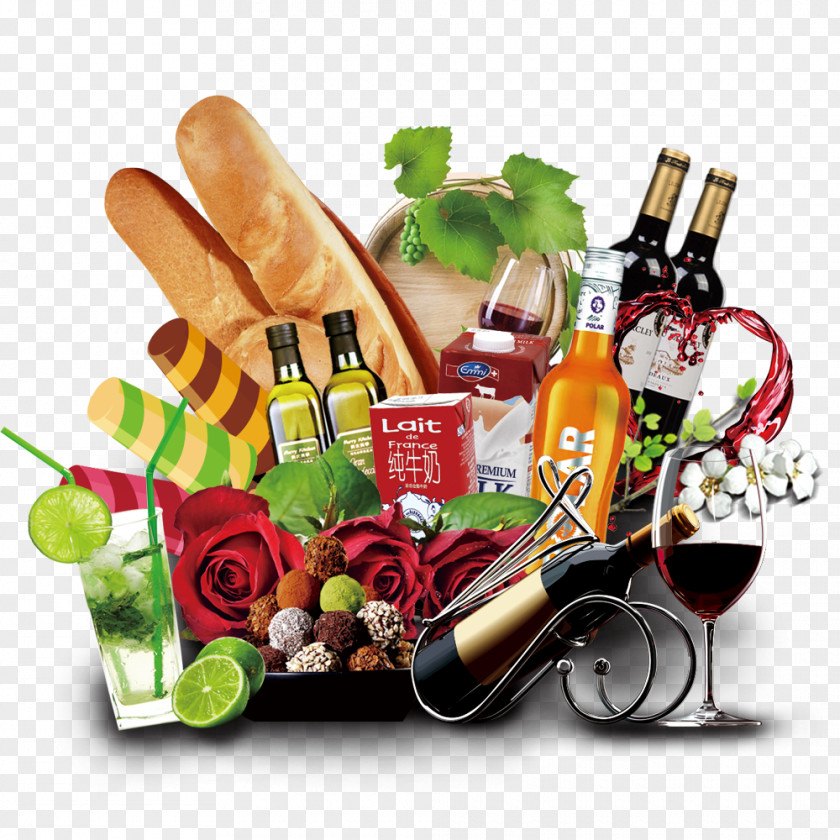 Food And Wine Liqueur Gift Basket PNG