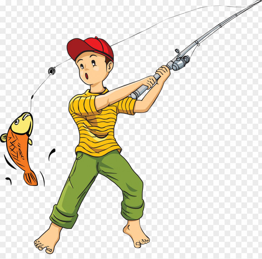 Catch Fish Fishing Rod Cartoon Clip Art PNG