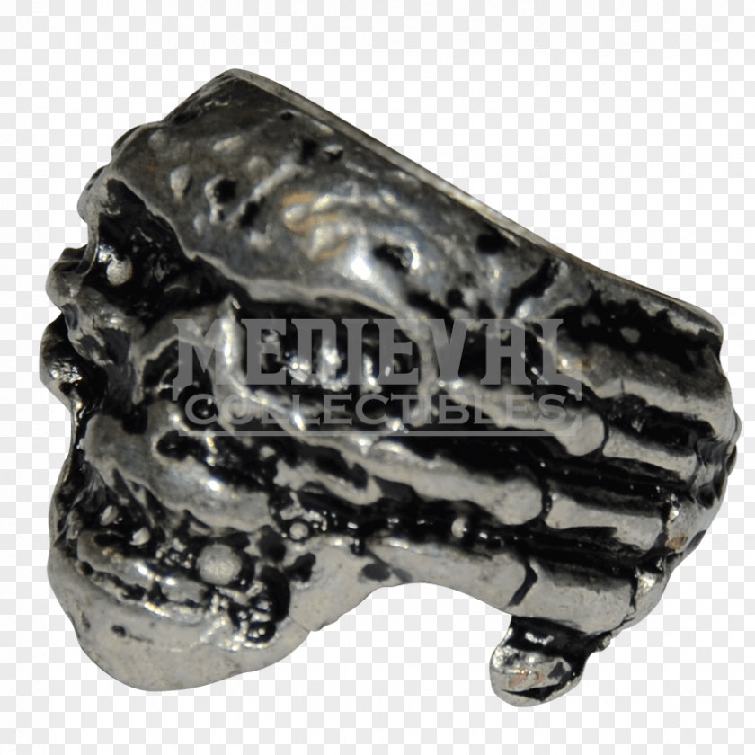 Silver Bone Ring Skull Hand PNG