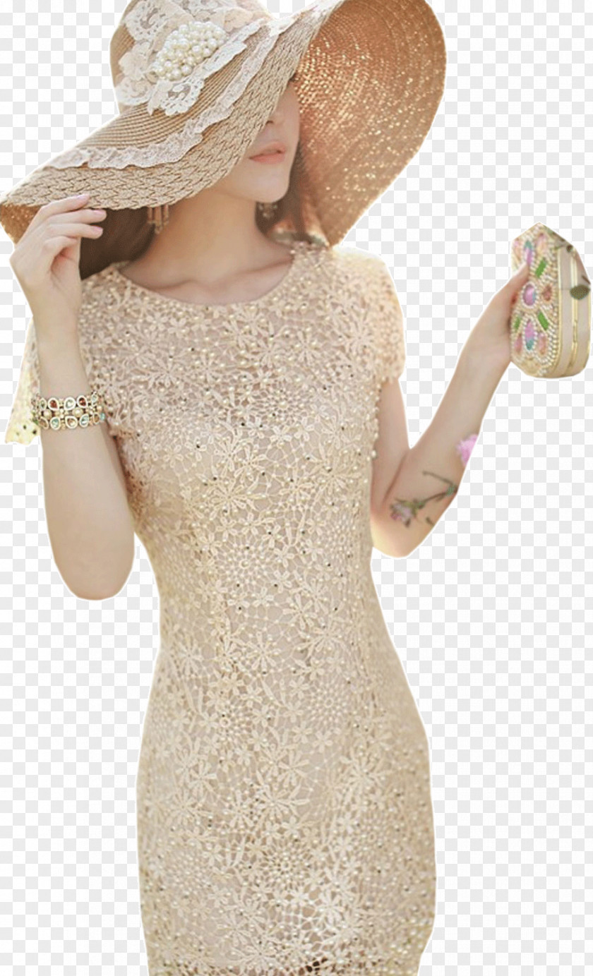 Menu Lace Sleeve Dress Crocheted PNG