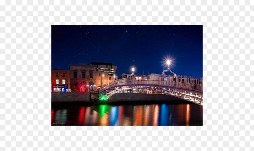 Winter Night Ha'penny Bridge Liffey Irish Art Dublin Cityscape PNG