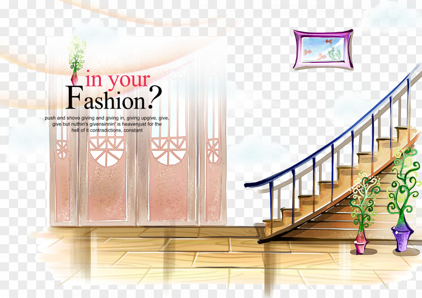 Cartoon Home Hand-painted Background Stairs Drawing Animation Wallpaper PNG