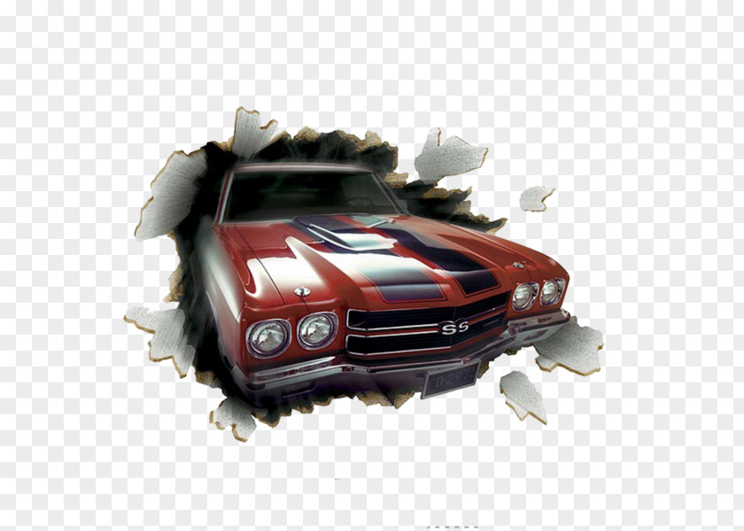 Creative Paper Car Break Chevrolet Chevelle Mural Wall Decal PNG