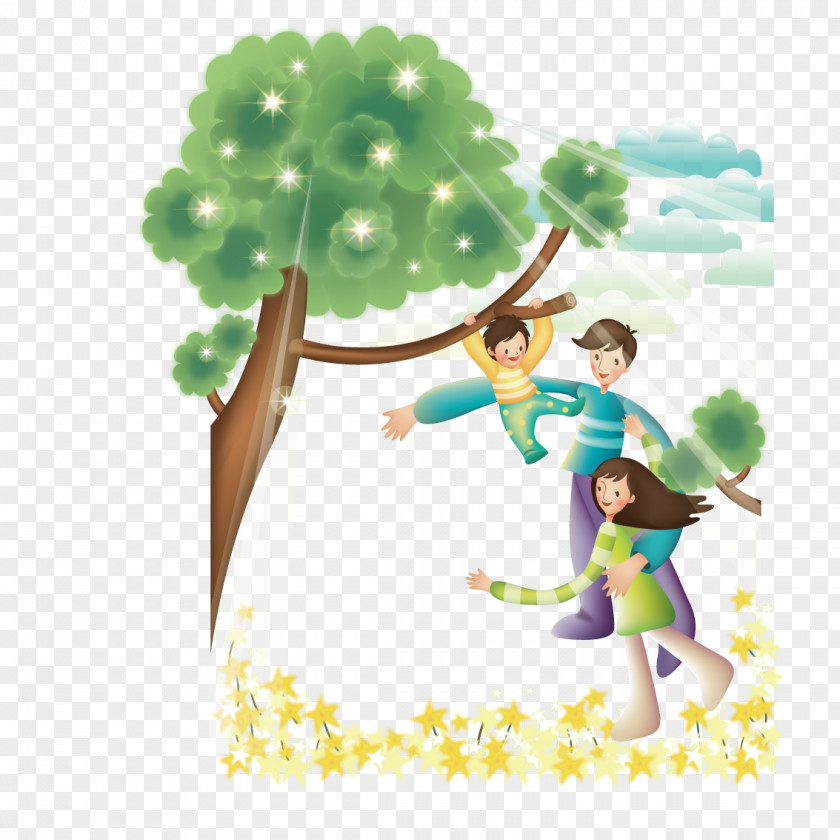 Clinging To The Branches Of A Child Playing Cartoon Illustration PNG