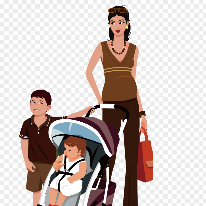 Leading The Baby's Mother Cartoon Illustration PNG