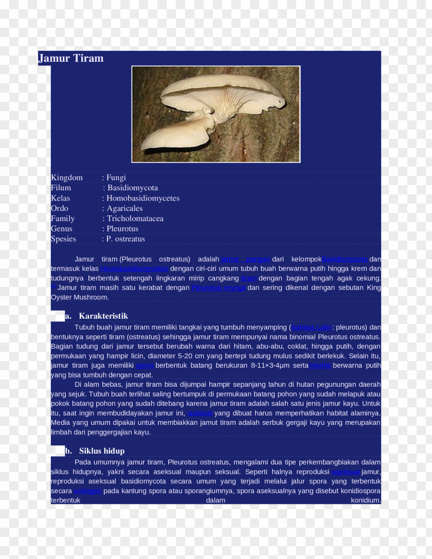Organism Oyster Mushroom Brochure PNG